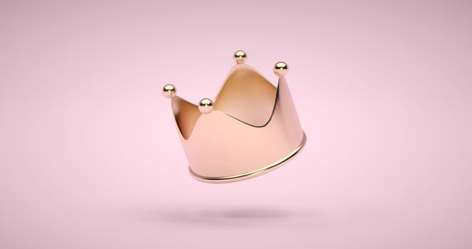 Gold crown on pink background with victory or success concept. Luxury princess crown. 3D Render photo