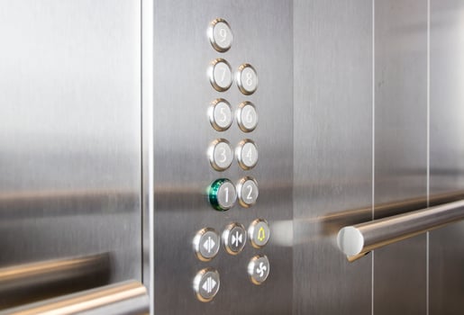 Buttons and handrail in modern elevator business centers photo