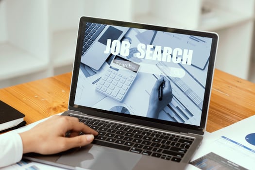 woman using laptop for job search concept, find your career, woman looking at online website photo