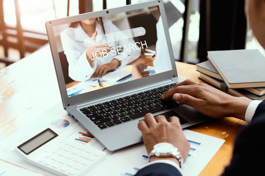 job search concept, find your career, business man looking at online website photo
