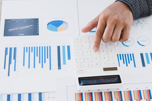 strategy analysis concept, Businessman working financial Manager Researching Process accounting calculate analyse market graph data stock information review on the table in office. photo