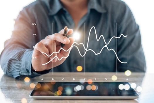 strategy analysis concept, Businessman working financial Manager Researching Process accounting calculate analyse market graph data stock information review on the table in office. photo