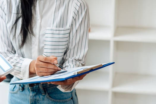 strategy analysis concept, Businessman working financial Manager Researching Process accounting calculate analyse market graph data stock information review on the table in office. photo