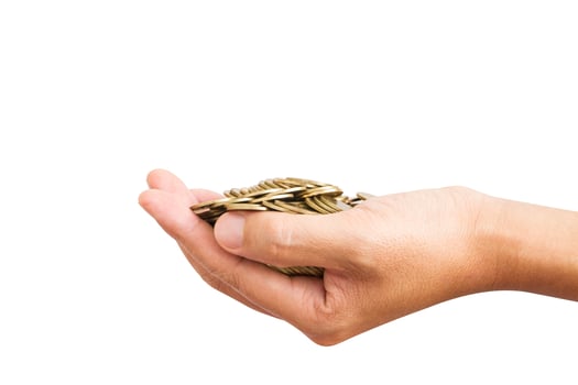 coins in the palm of hands photo