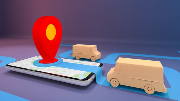Online mobile application order transportation service.,Delivery concept.,3D rendering. photo