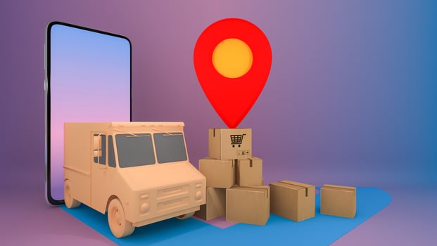 Online mobile application order transportation service.,Shopping online and Delivery concept.,3D rendering. photo