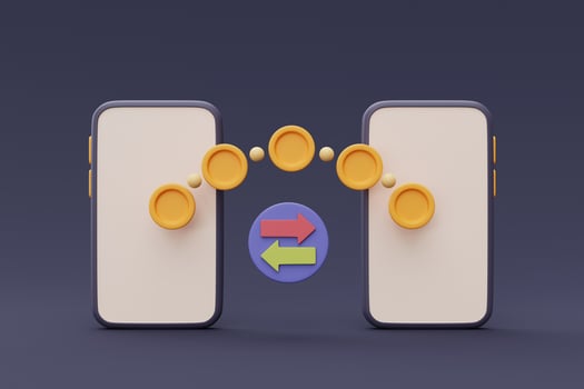 Online currency exchange and banking concept,Mobile banking transaction,minimal style.3d rendering. photo