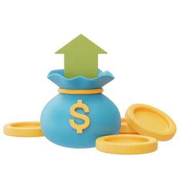 Money bag with golden coins stack isolated on light background,money saving concept.minimal style.3d rendering. photo