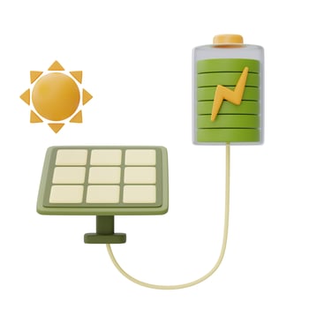 Alternative source of electricity concept with solar panels and battery,eco friendly,clean energy,3d rendering. photo