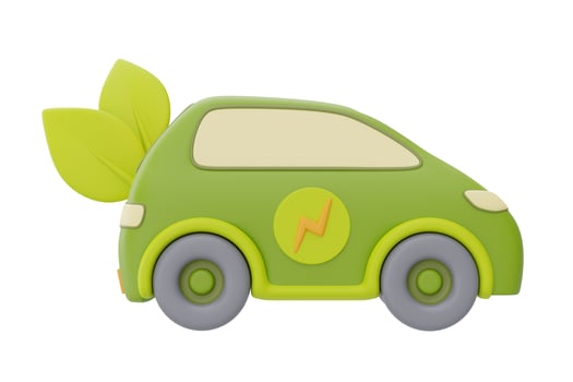 Eco-friendly sustainable energy concept,Electric car with green leaf,Eco friendly innovations,clean energy,3d rendering. photo