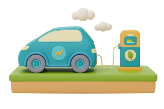 Alternative source of electricity concept with Electric car charging station,eco friendly,clean energy,3d rendering. photo
