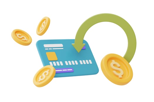 Online cashback service or digital payment concept with blue credit cards and dollar coin,3d rendering photo