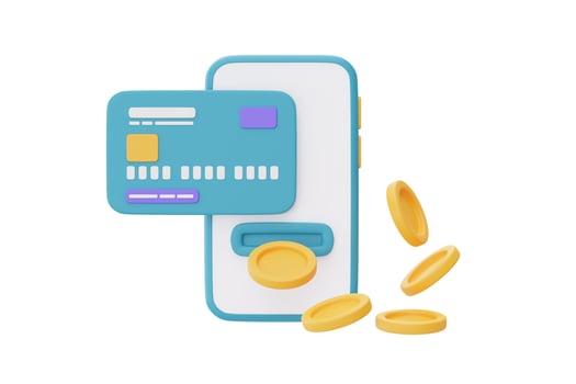 Online cashback service or digital payment concept,Smartphone with blue credit cards and dollar coin,3d rendering photo