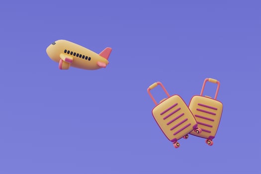 3d render of suitcases with airplane,Online travel and tourism planning concept,holiday vacation,Ready for travel. photo
