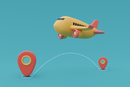 Yellow airplane with  location pin ,Online travel and tourism planning concept,holiday vacation,Ready for travel.3d render. photo