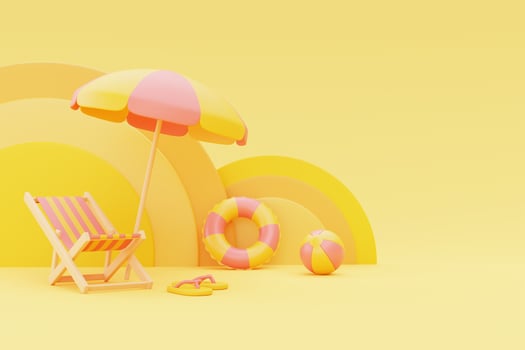 summer display with beach chair,umbrella and summer elements,3d rendering. photo