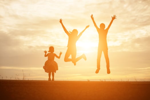 kid silhouette,Moments of the child's joy. On the Nature sunset photo