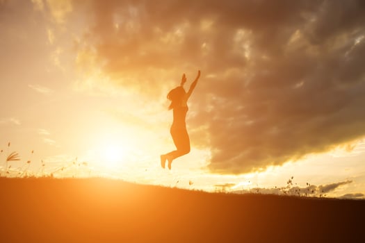 silhouette woman Jump with happy photo