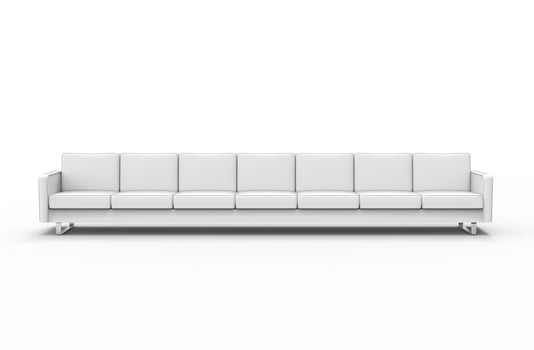 Extremely long white sofa isolated on white background. 3d rendering photo