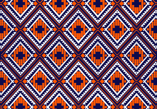 Geometric pattern, Ikat, Mexican, American, indigenous clothing, ethnic, print, abstract orange-blue background photo