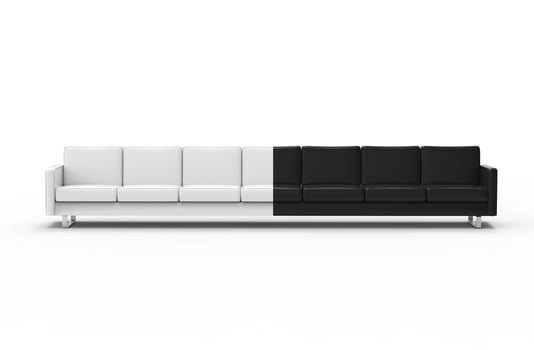 Extremely long black and white sofa isolated on white background. 3d rendering photo