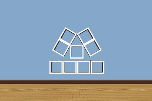 Interior design wall and floor with modern shelves photo