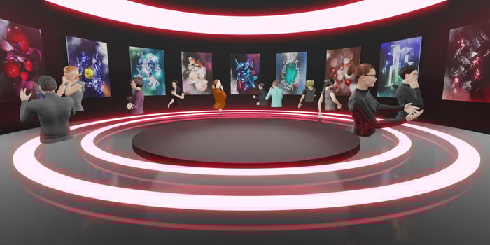 Metaverse world NFT Art Gallery Avatars and VR Glasses 3D Illustrations photo