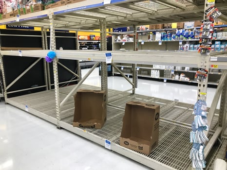 United States, March 2020 - empty toilet paper and paper towel racks in grocery store during COVID-19 photo