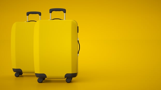 Two yellow travel bags isolated on bright background. 3d rendering photo