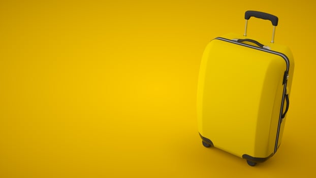 Yellow travel bag isolated on bright background. Copy Space. 3d rendering photo