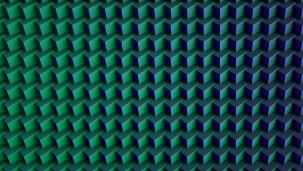 Abstract digital background mad of 3d cubes. Green and Blue. 3d Rendering. photo