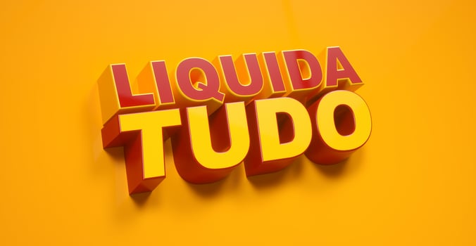 Advertisement banner in portuguese for LIQUIDA TUDO, Full Settlement in English, Big Sale Promotion offer yellow background. 3d Rendering. photo