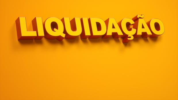 Advertisement banner in portuguese for LIQUIDACAO, Settlement in English, Big Sale Promotion offer yellow background. 3d Rendering. photo