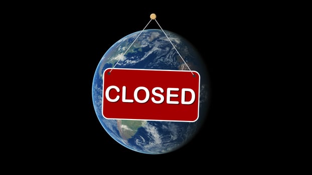 Planet Earth Closed. Coronavirus covid-19 concept, pandemic viral disease epidemic worldwide, 3D render design photo