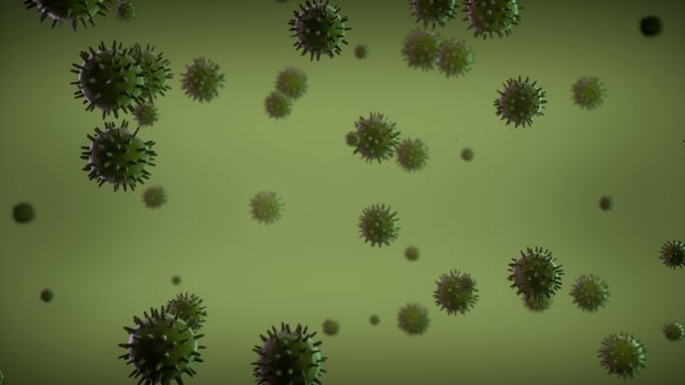 Coronavirus Covid-19 outbreak and coronaviruses influenza background as dangerous flu strain cases as a pandemic medical health risk concept with disease cell as a 3D render photo