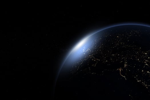Abstract Earth in space galaxy. 3d rendering Elements of this image furnished by NASA photo
