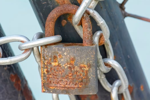 A lock and chain on Metal Fence that links of a gate. photo
