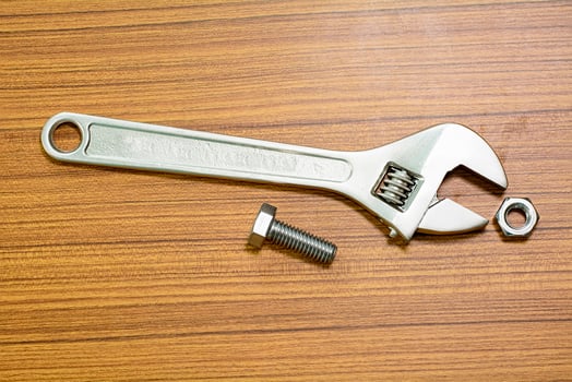 Wrench and hex bolt and hex nut photo