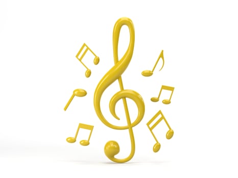 3D rendering, 3D illustration. Gold music note icon isolated on white background. song, melody and tune symbol concept. photo