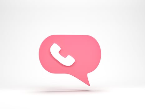 3D rendering, 3D illustration. phone call icon on pink chat bubble isolated on white background. photo