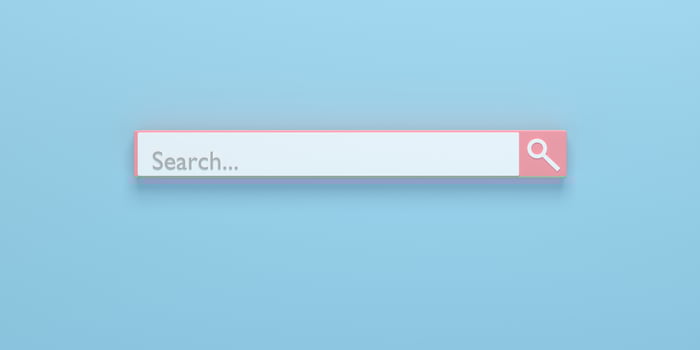 3D render 3D illustration. Minimal search bar element with arrow cursor on blue background. Searching for website, cartoon style concept. photo