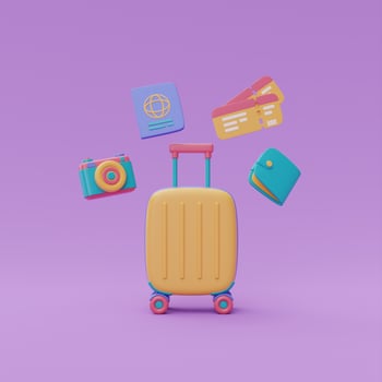 Tourism and travel plan to trip with suitcase,wallet,tickets,passport and camera,holiday vacation,3d rendering photo