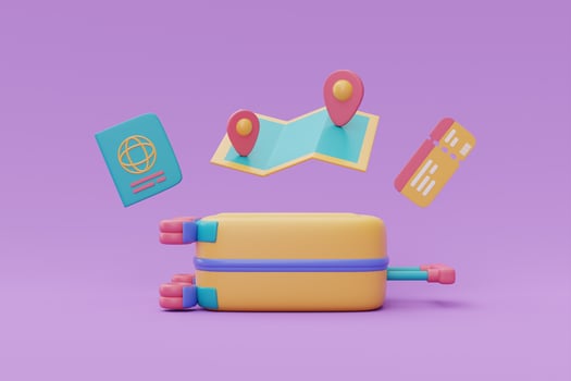 Tourism and travel plan to trip with suitcase,wallet,tickets,passport,holiday vacation,3d rendering photo