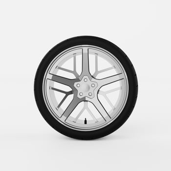 Car tyre or tire wheel on isolated white background. Transportation and vehicle accessories concept. 3D illustration rendering photo