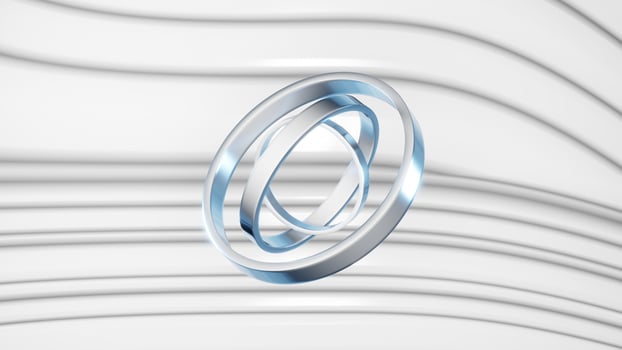 Three steel rings. Silvers metal rings isolated on white background. 3D illustration photo