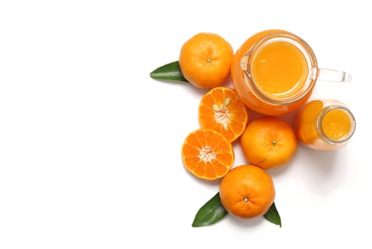 Top view of orange juice isolated on white background photo