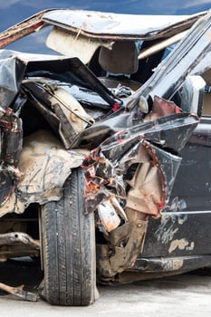 Car demolished rubber wheel broken. photo