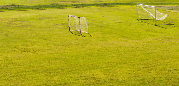 Green lawn with a football goal. photo