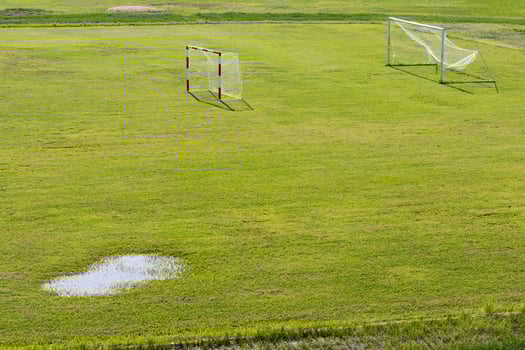 Green lawn with a football goal. photo