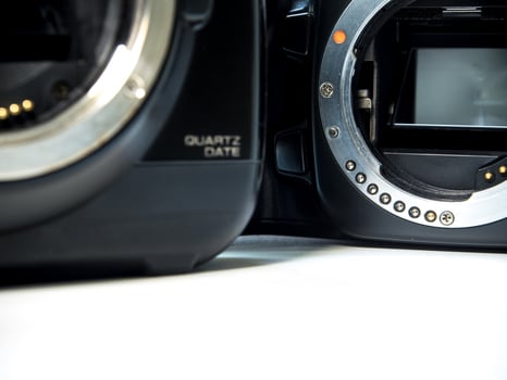 SLR camera body metal bayonet lens mount without lens photo